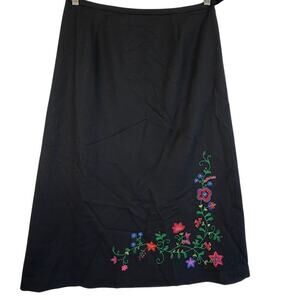 NWOT Vintage Pendleton Wool Embroidered Floral Skirt Womens 12 Black Midi A-Line